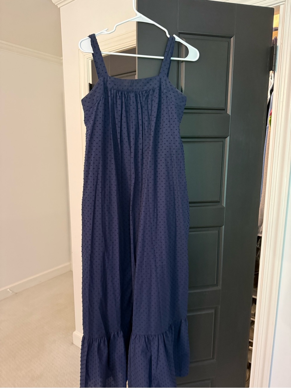 Women’s Navy Maxi Dress with Textured Dots